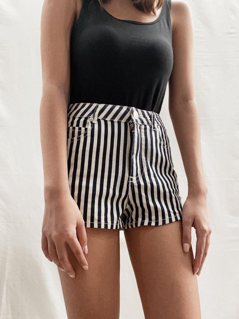 black and white striped jeans high waisted