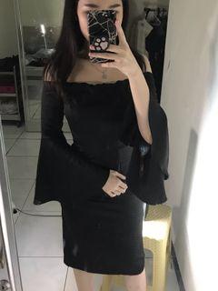 Black Sabrina (Off Shoulder) Midi Dress