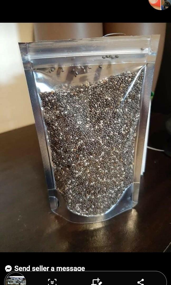 Chia seed 60 pesos 100grams (Category: Health Food, Drinks & Tonics) located in Mandaluyong City. Submitted by preloveitemselling (Listing ID 1008029006, Image 2). Description: CHIA SEEDS BENEFITS😍 Pwedeng pwede ihalo kahit saang Food or drinks good for keto diet👍😉 Hindi lang pampapayat ang Chia Seeds, ito din ay isang Superfood. BAKIT SUPERFOOD? Kasi sa pag kain ng 2 Tablespoon ng Chia everyday, You will get : ▪️500% MORE CALCIUM than Milk 🥛