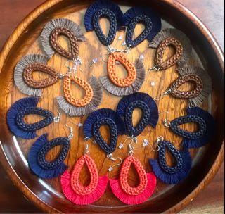 Colored Rattan Teardrop Macrame Earrings