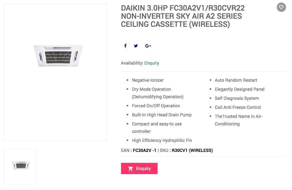 Daikin 3HP Ceiling Cassette Air-Conditioner, Furniture & Home Living ...