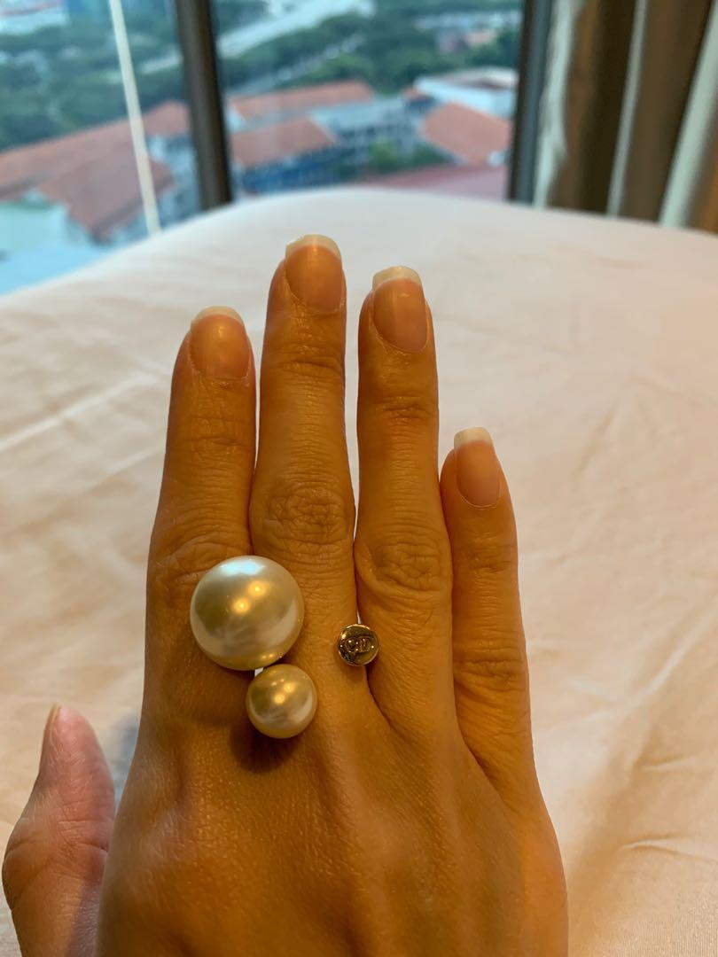 Dior Ultradior Faux Pearl Gold Tone Ring