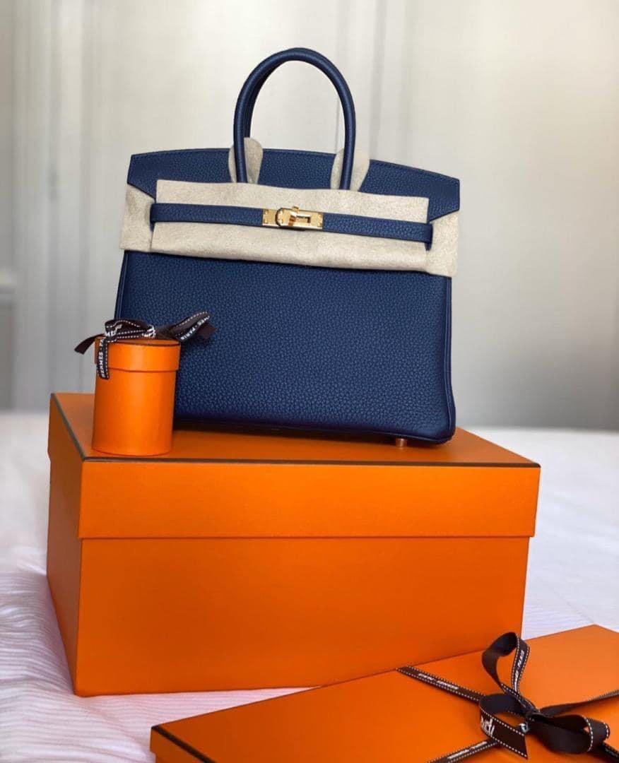 Hermes Limited Edition Birkin 25 Bag in Biscuit Swift Leather & Ecru Toile  H with Palladium Hardware
