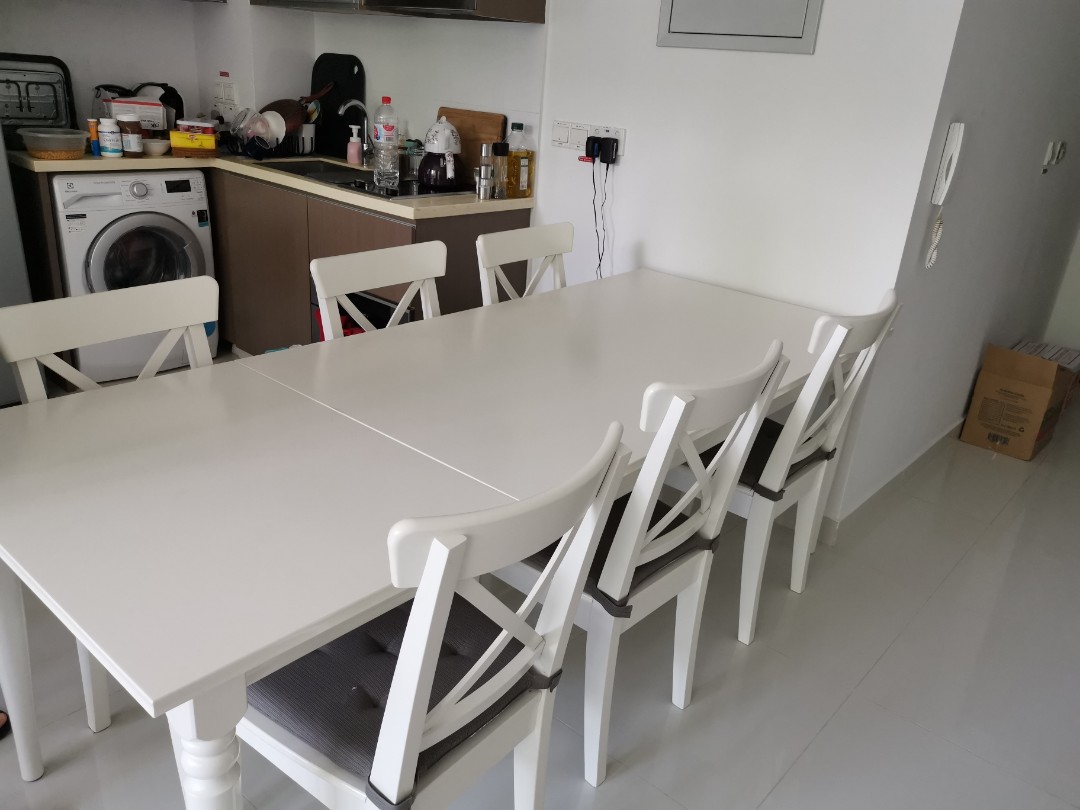 Ikea White Dining Table Set, Furniture & Home Living, Furniture, Tables