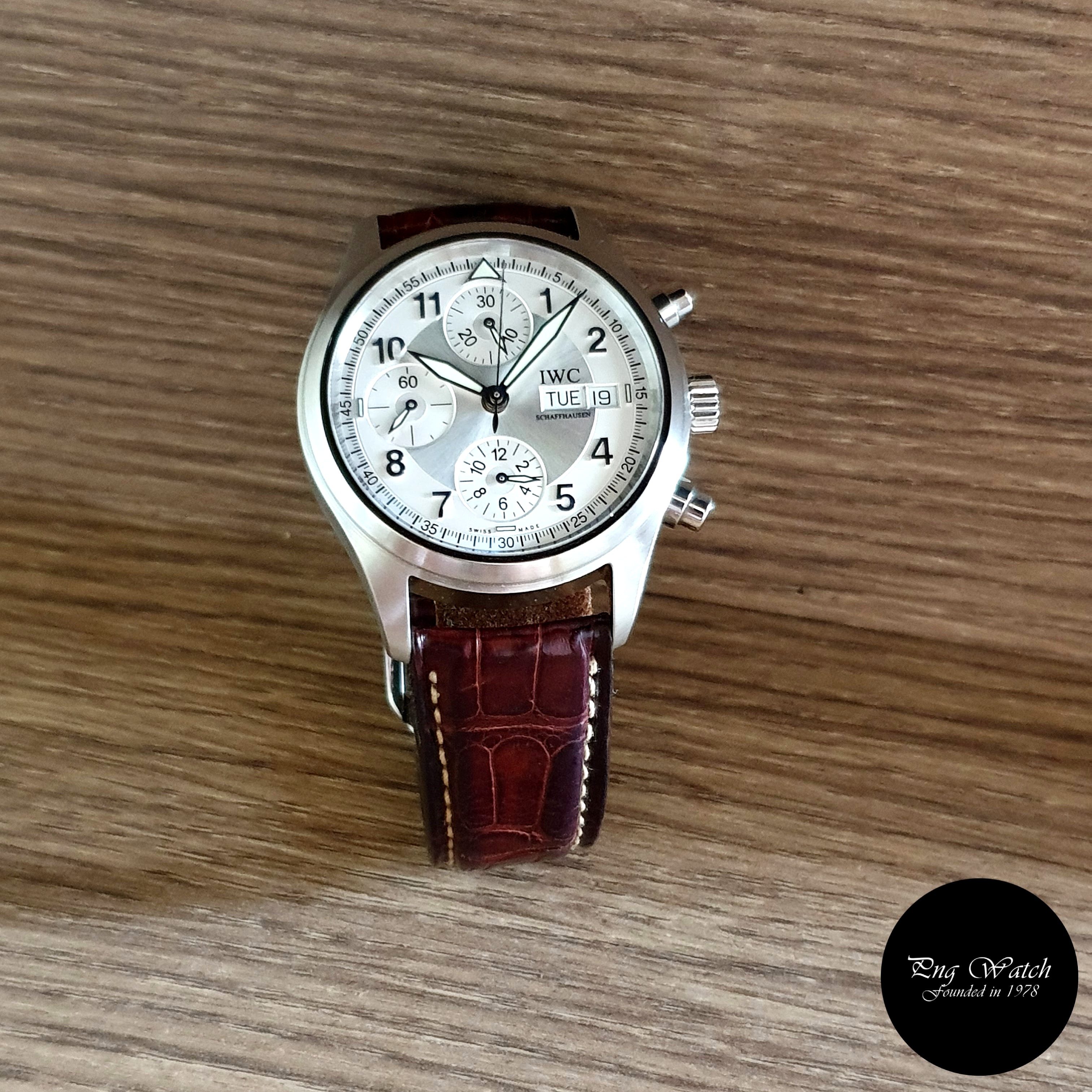 NOT AVAILABLE IWC Silver Spitfire Flieger Chronograph Watch REF