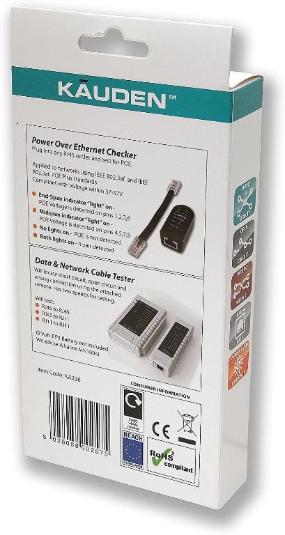 KAUDEN KA226N Structured Wiring Cable Tester with Separate Power-Over ...