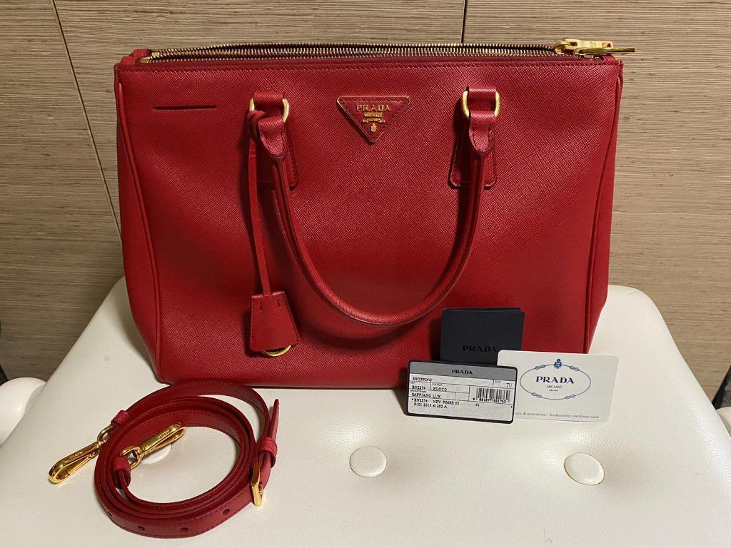 PRADA Large Saffiano Lux Double Zip Tote(Fiery Red) – Moschinm