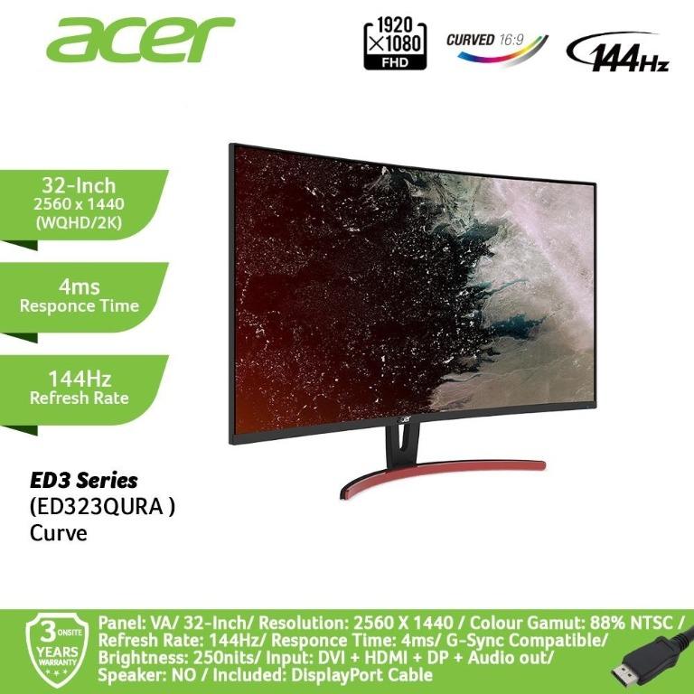 Acer 31 5 Ed323qura 32 Ed323qura Va Wqhd 4ms Dvi Hdmi Dp 144hz Electronics Computer Parts Accessories On Carousell