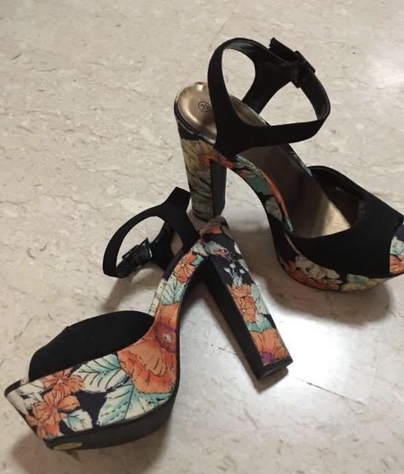 block floral heels