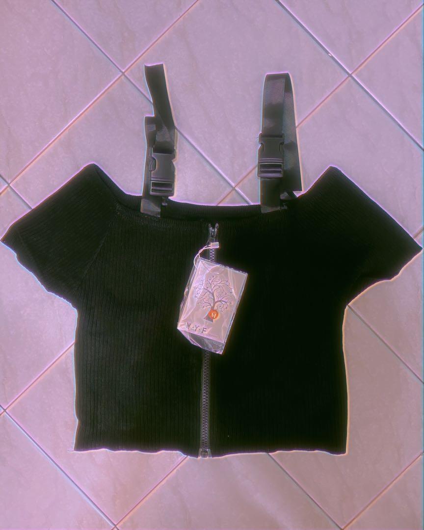 black off the shoulder top with straps