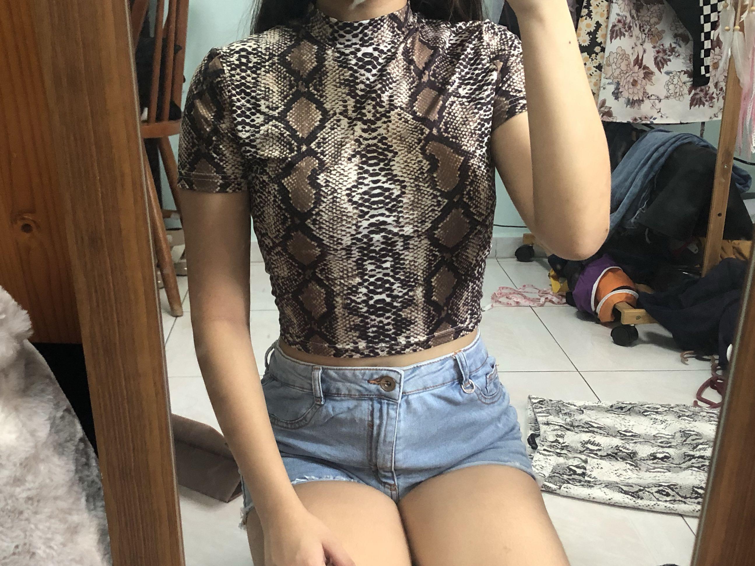 snakeskin high neck top