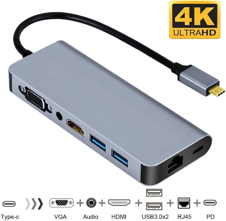 B031 Usb C To Hdmi Vga Ethernet Adapter Type C Hub With Hdmi 4k Rj45 2 Usb3 0 Audio And Pd Charging Ports Compatible With Samsung Dex For Galaxy S9 S8 Note 9 8 Nintendo Switch Adapter Macbook Macbook Pro