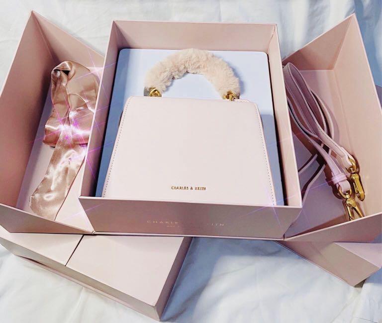 CHARLES KEITH PLUSH POWDER PINK BAG