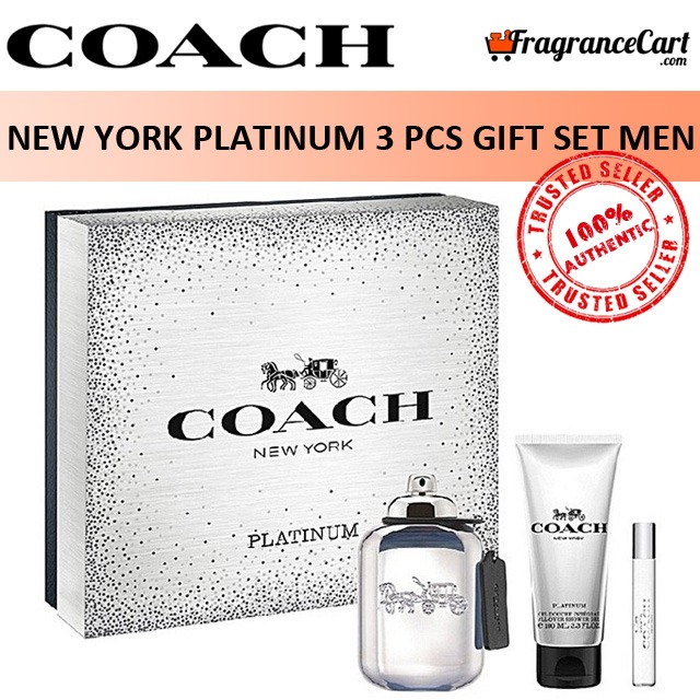 Coach New York Platinum 3 Pcs Gift Set For Men 100ml Edp 7 5ml Travel Spray 100ml Shower Gel Giftset Collection Brand New 100 Authentic Perfume Fragrance Beauty Personal Care Fragrance