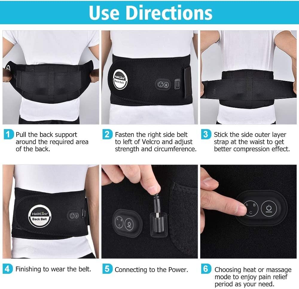 HailiCare Heated Back Support Belt, Waist Belt Wrap, Heat & Vibration