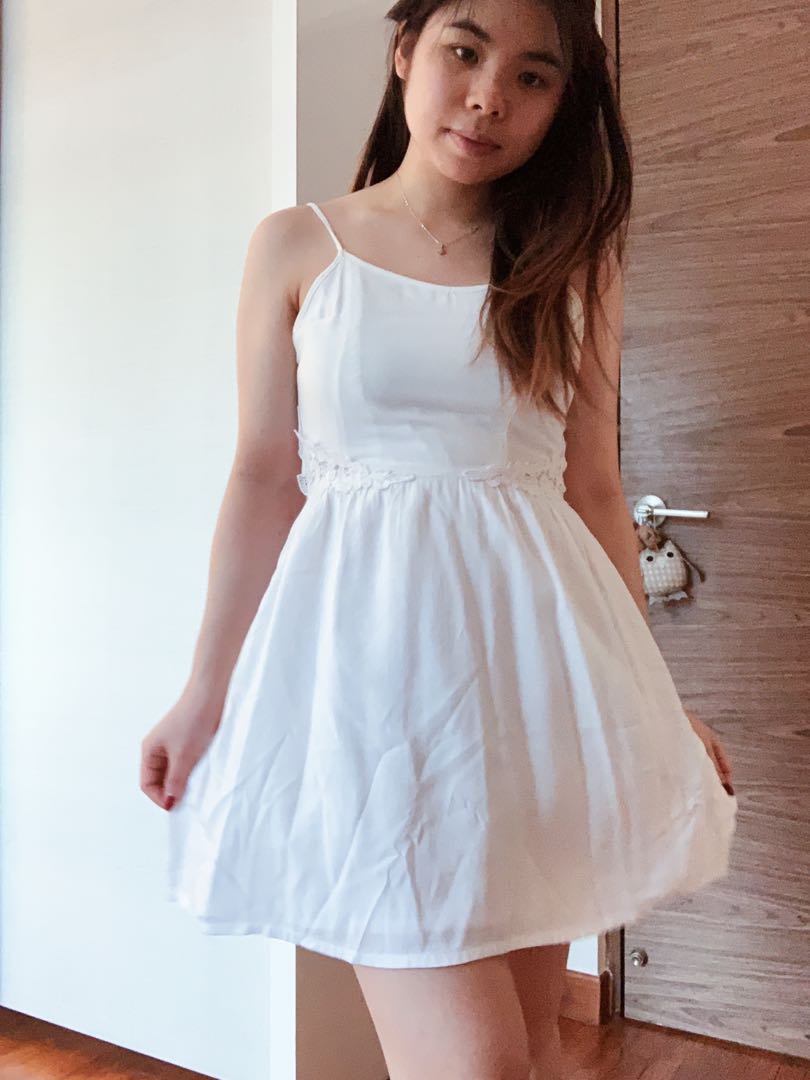 little.white dress Jane Summers Isabella Backless Short White Rehearsal Dinner and Wedding Dress 2 / White with Blush Pink Ribbon , female , adult