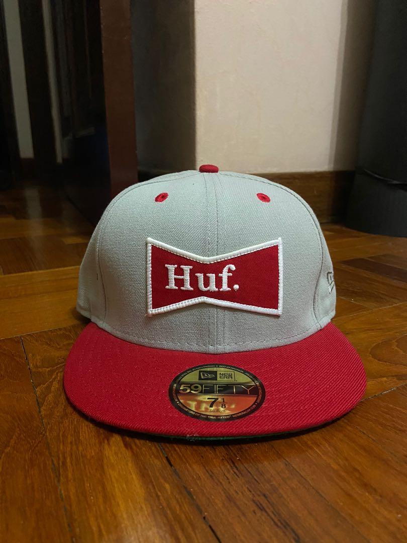 HUF Grey Red New Era Fitted Baseball Cap Hat Skate Men s Fashion