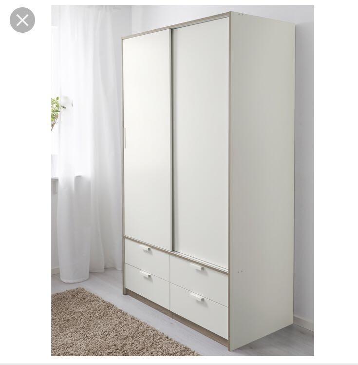 IKEA TRYSIL SLIDING DOOR WARDROBE With 4 Lockable Drawers Minimalist Design Space Saving