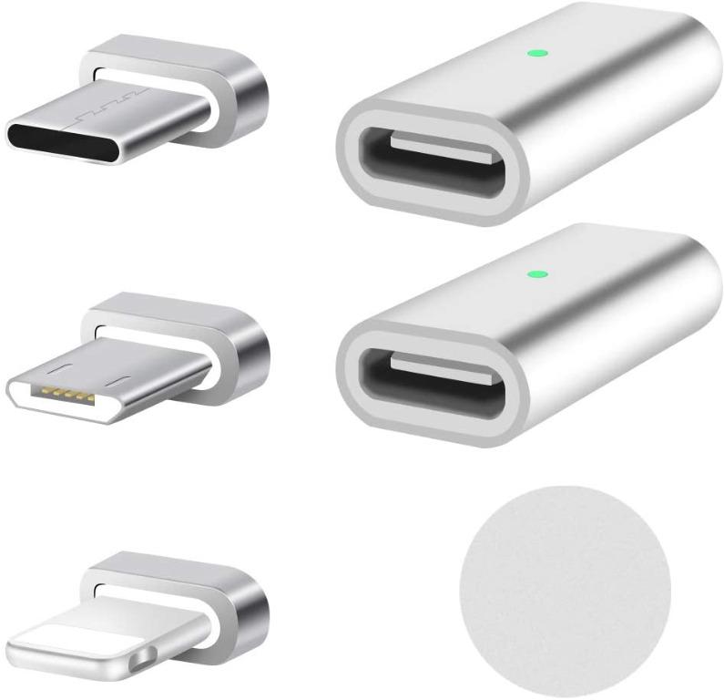 Lama 2 Pack 2 4a Magnetic Type C To Lightening Usb Type C Micro Usb Magnetic Adapter For Charging Data Transfer I Products And Android Devices 2 4cm Silver Electronics Others On Carousell