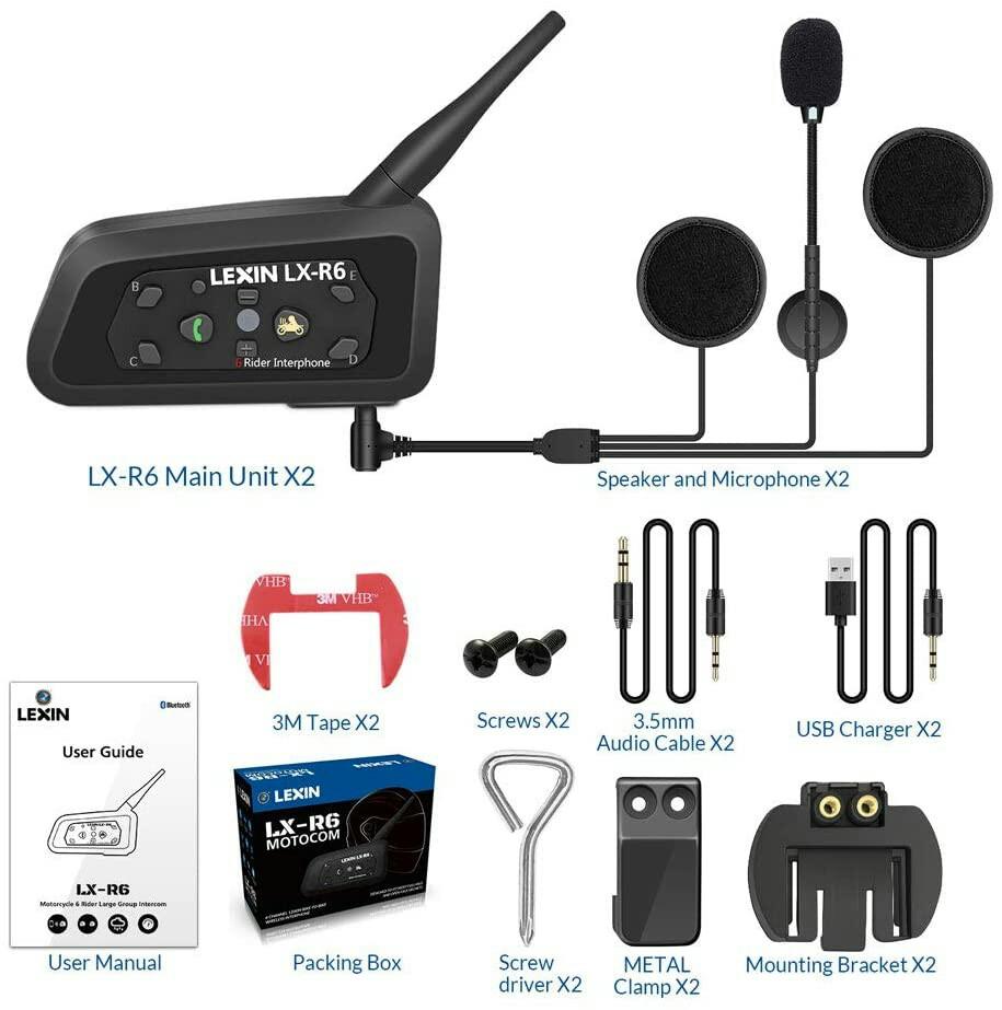 Lexin 2pcs r6 bt interphone bluetooth motorbike motorcycle helmet intercom headset 1000m rider best sale