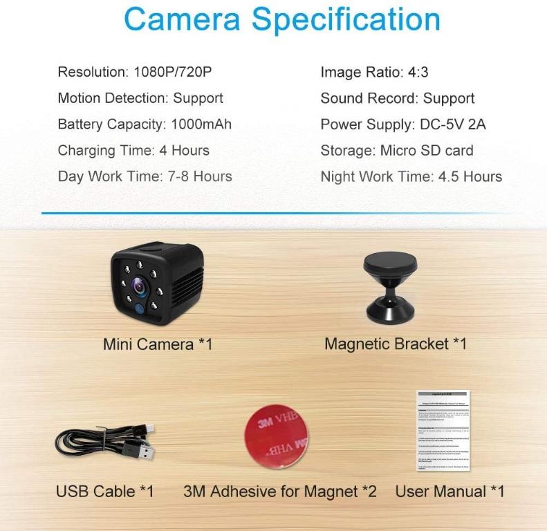 1080P HD Mini Camera, Small Surveillance Camera, 3 Hour Long