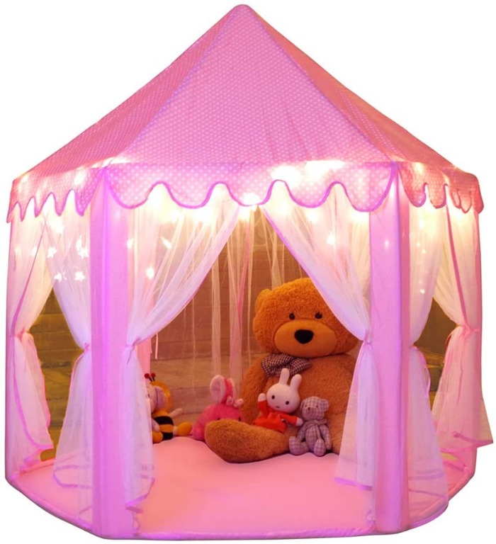 Monobeach Princess Tent Girls Large Playhouse Kids Castle Play Tent with Star Lights Toy for Children Indoor and Outdoor Games, 55” x 53” (DxH)