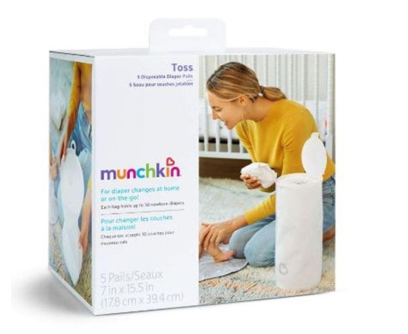 Munchkin 5Pack Toss Portable Disposable Diaper Pail for Baby Holds 150