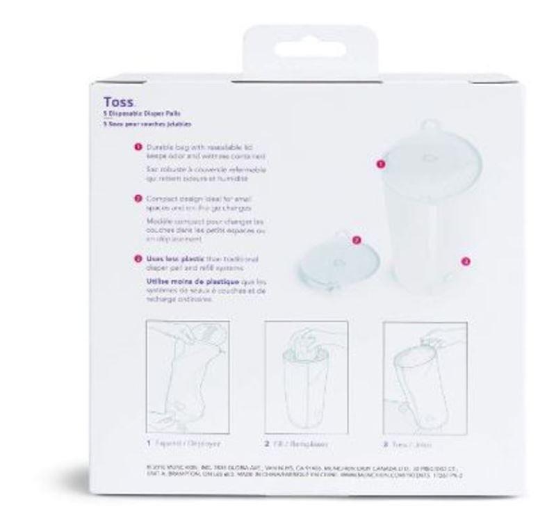 Munchkin 5Pack Toss Portable Disposable Diaper Pail for Baby Holds 150