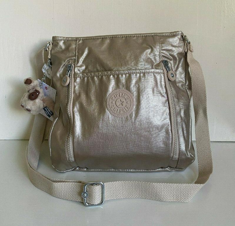 NEW KIPLING AXL SPARKLY GOLD METALLIC CROSSBODY SLING MESSENGER