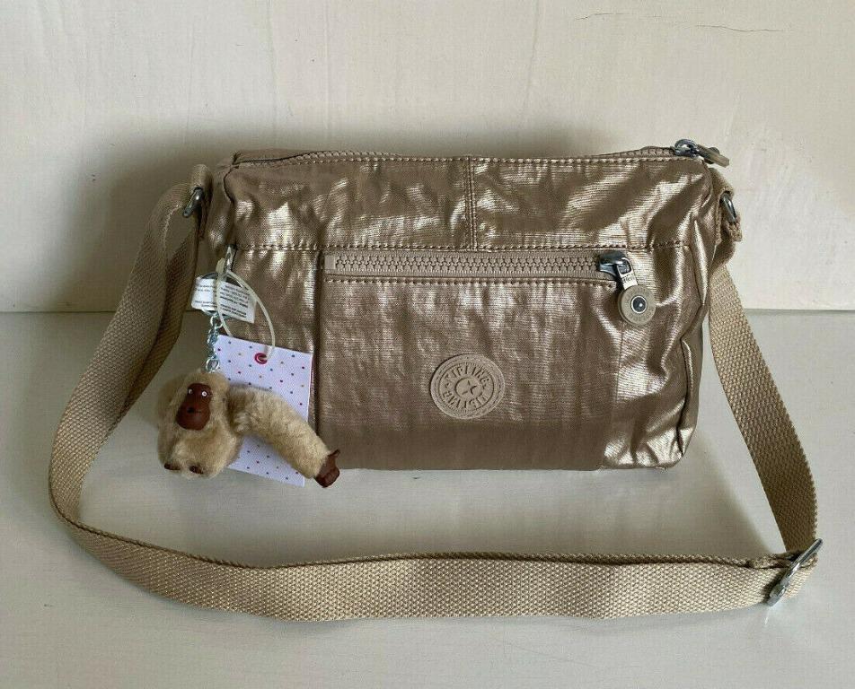 NEW KIPLING TOASTY GOLD METALLIC CROSSBODY SLING MESSENGER BAG PURSE