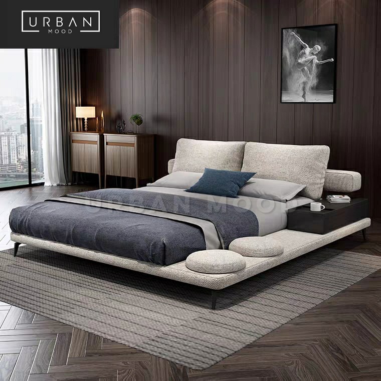 Super Low Profile Upholstered King Bed Frame Ultra Modern Bedroom