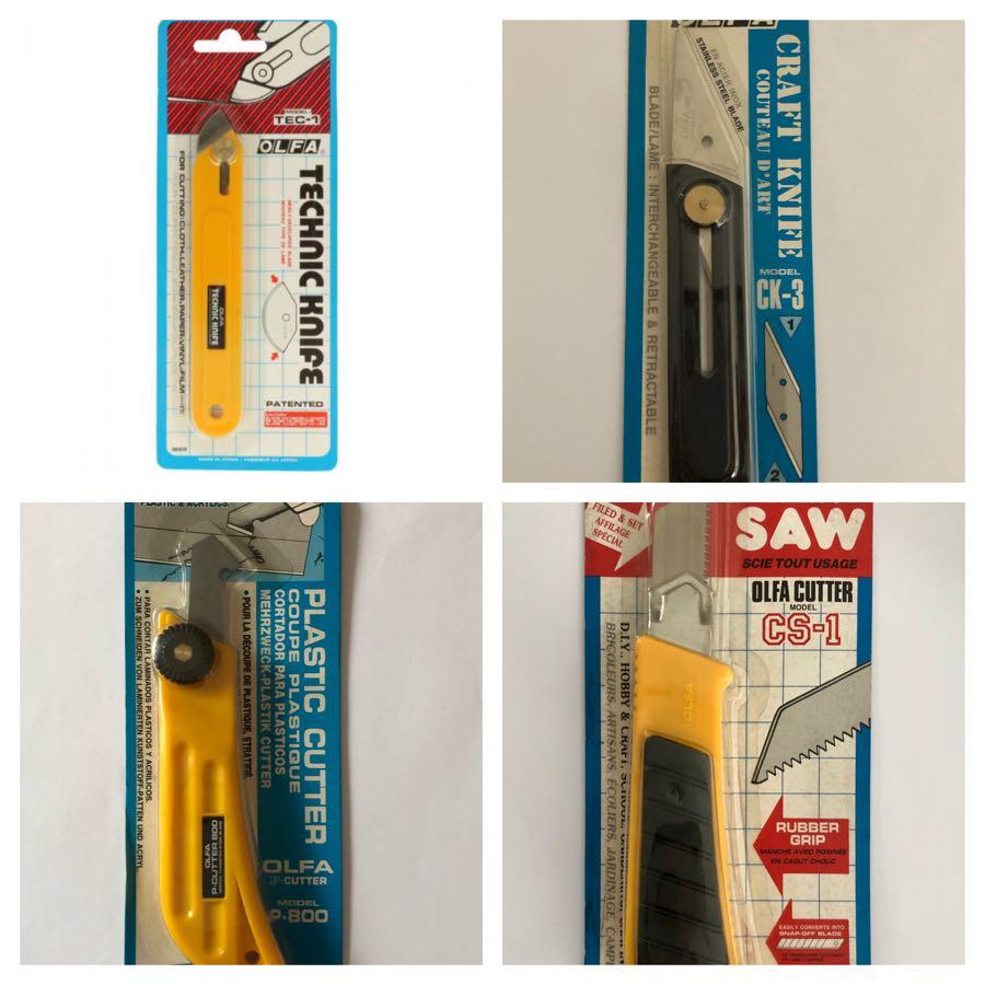 Olfa Cutters made in Japan (Old Packagings) (Category: Craft Supplies & Tools) located in Quezon City. Submitted by mybee (Listing ID 1008298593, Image 1). Description: New Item, Old Stock (old packaging) Original Olfa Cutters made in Japan Take all 4 cutters for 1000 only. new, unused but old packagings. .