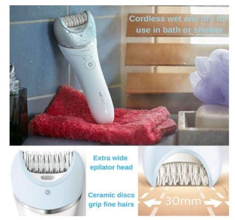 Philips BRE610/00 Satinelle Wet Dry Cordless Epilator Bikini Line Face