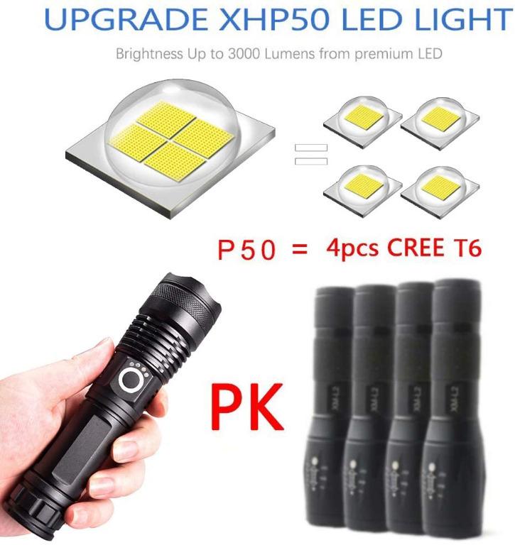 XHP50 LED High Power Flashlight Telescopic Zoom Tactical Torch USB Waterproof