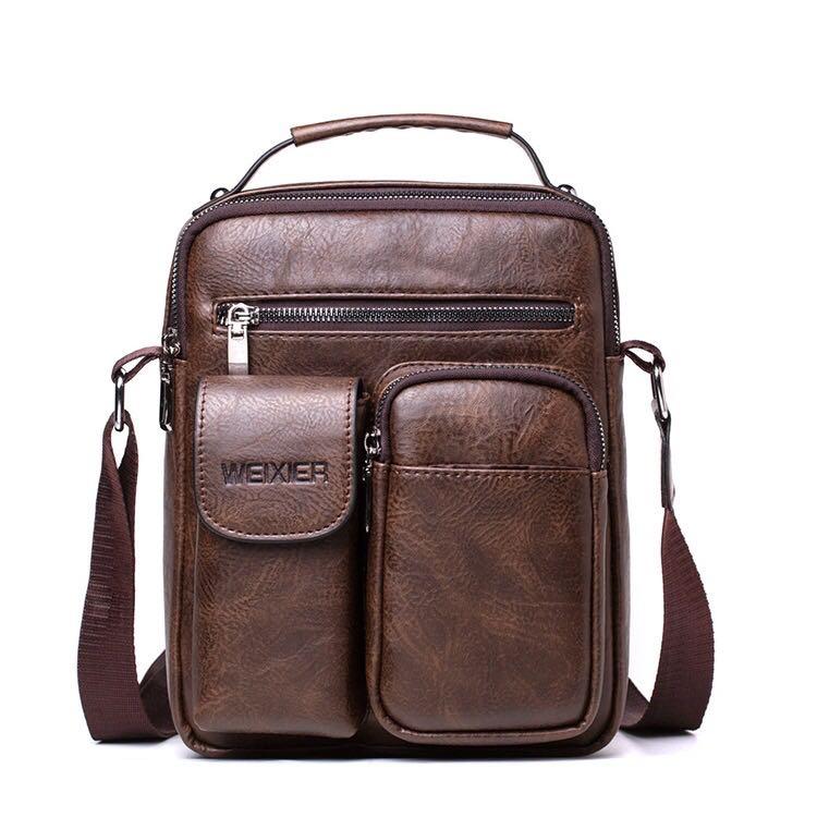 Weixer Man Extra Pocket Classic Leather Messenger Bag, Men's Fashion ...
