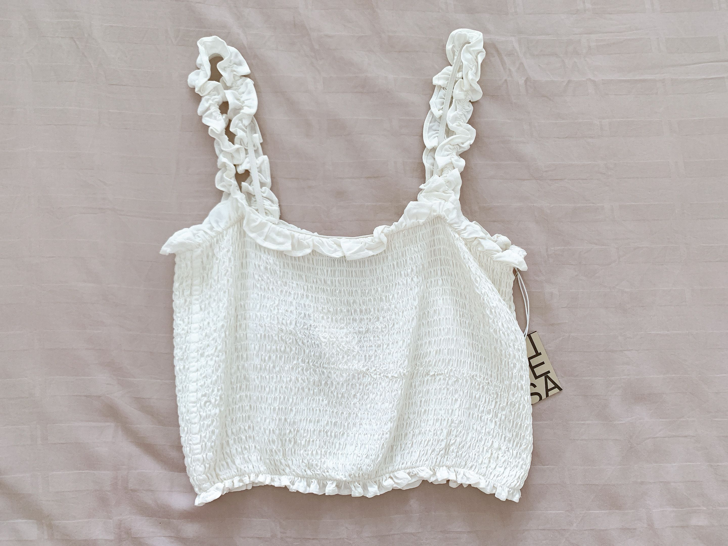 smocked white crop top