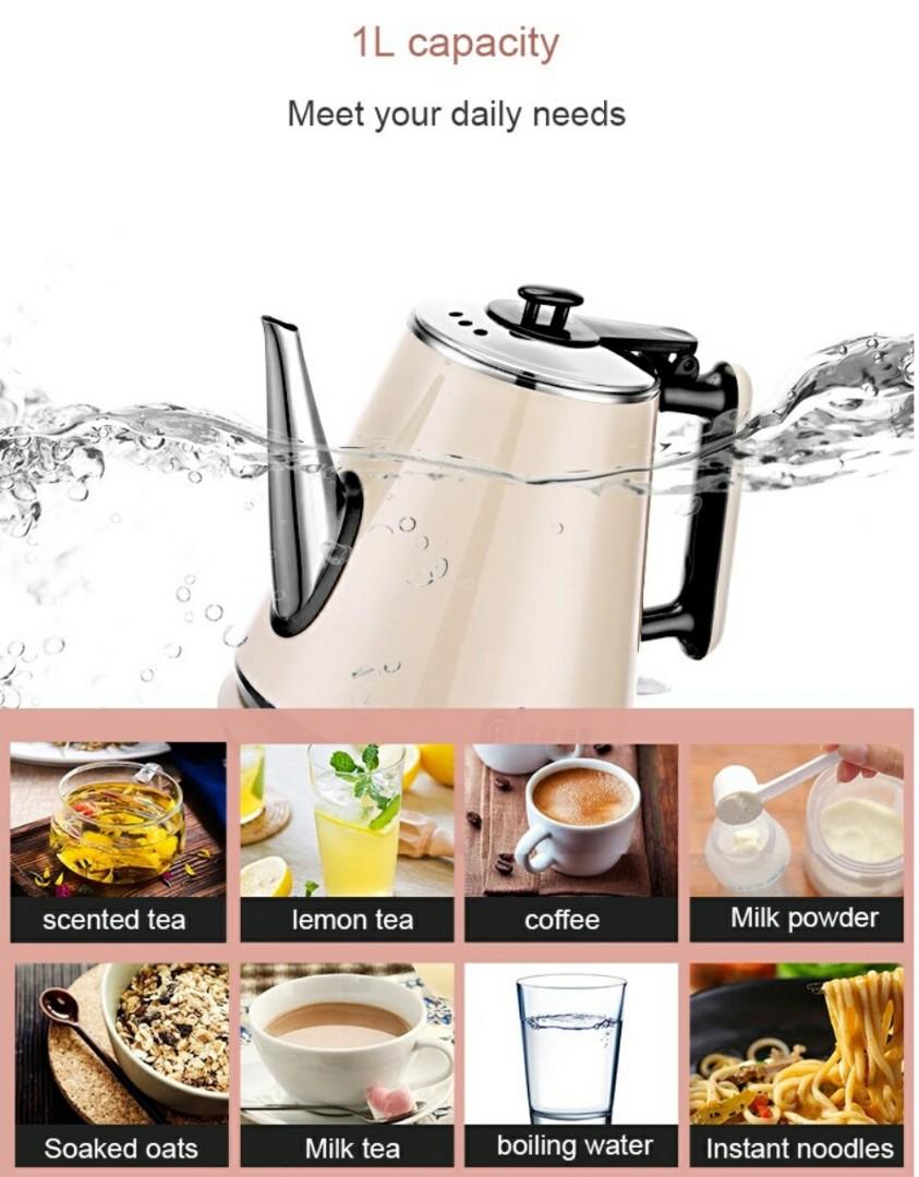 1L Electric Kettle Long Spout Mouth Automatic Power Off Travel Mini