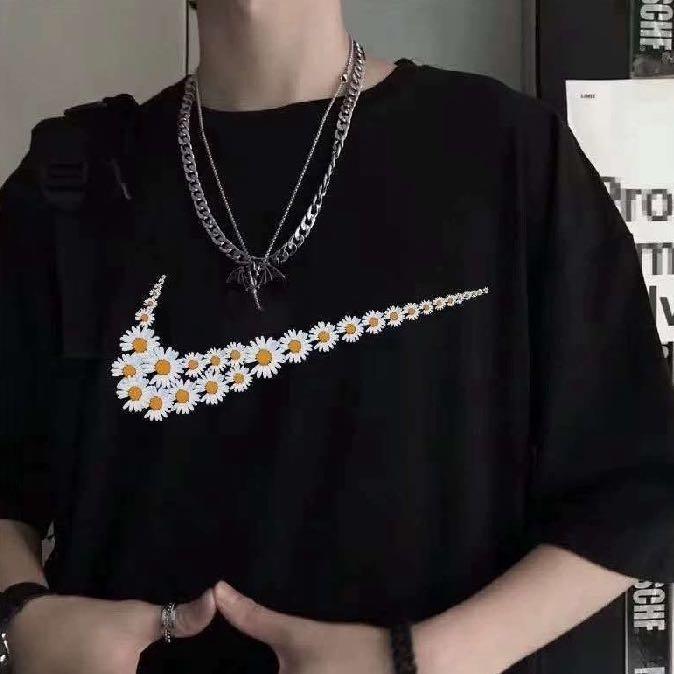896 black white nike tick sunflower plain tee shirt ulzzang korean vintage retro floral unisex daisy
