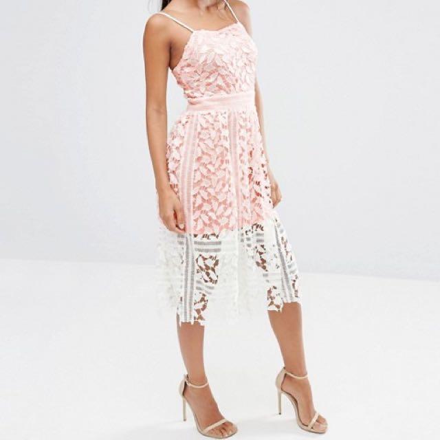 Boohoo exclusive sleeveless lace midi dress in pink clearance