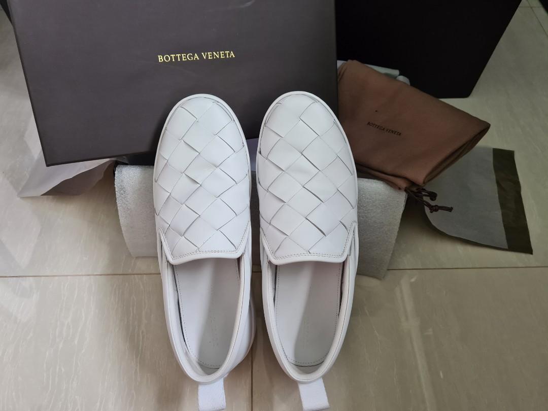 Bottega Veneta White Maxi Weave Slip On Sneakers
