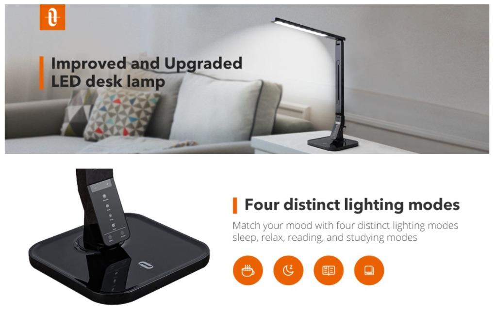 Taotronics led desk lamp with memory function & usb charging port outlet