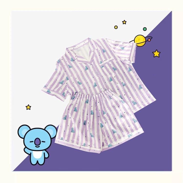 BTS KPOP BT21 STRIPED PAJAMAS PYJAMAS NIGHTWEAR SLEEPING CLOTHES