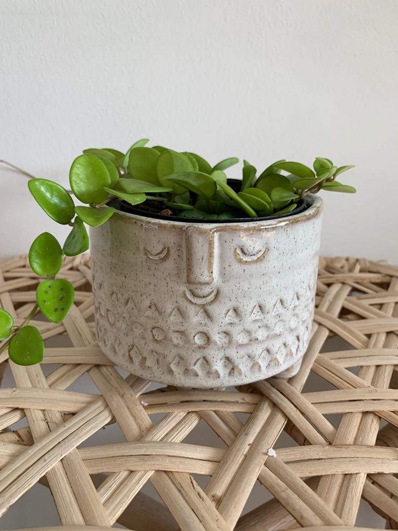 Ceramic Plant Pot With Face In Cream Gardening Pots Planters On Carousell