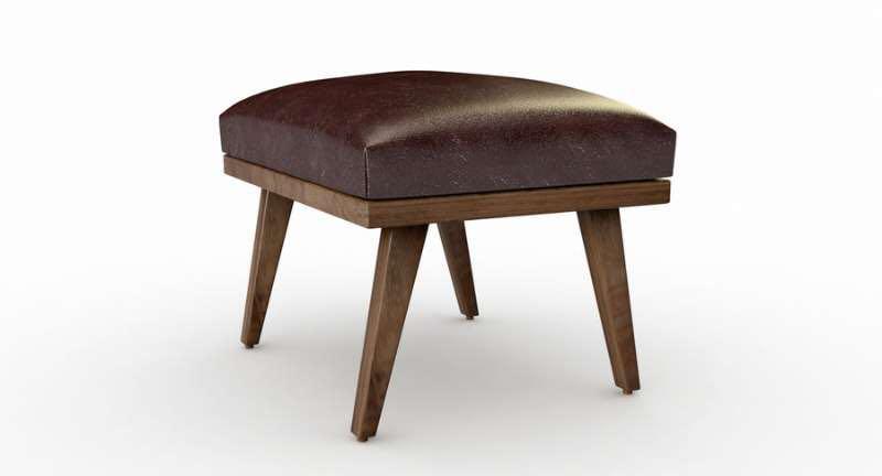 Cavett Leather Wood Frame Ottoman, Cavett Leather Chair