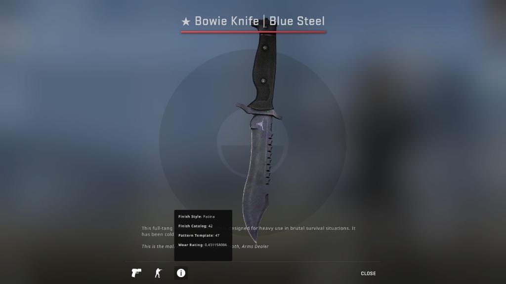 Csgo Bowie Knife Blue Steel Well Worn Csgo Knives Csgo Knife Skin Toys Games Video Gaming In Game Products On Carousell