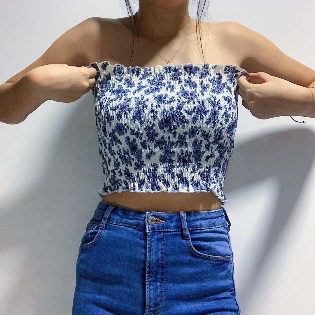 floral smocked tube top