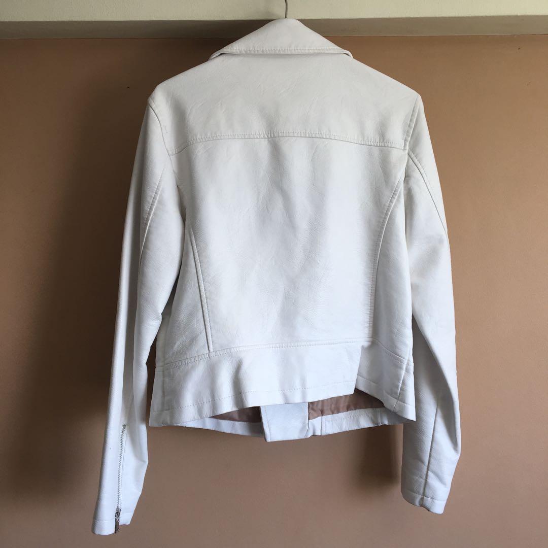 Forever 21 white leather jacket shop