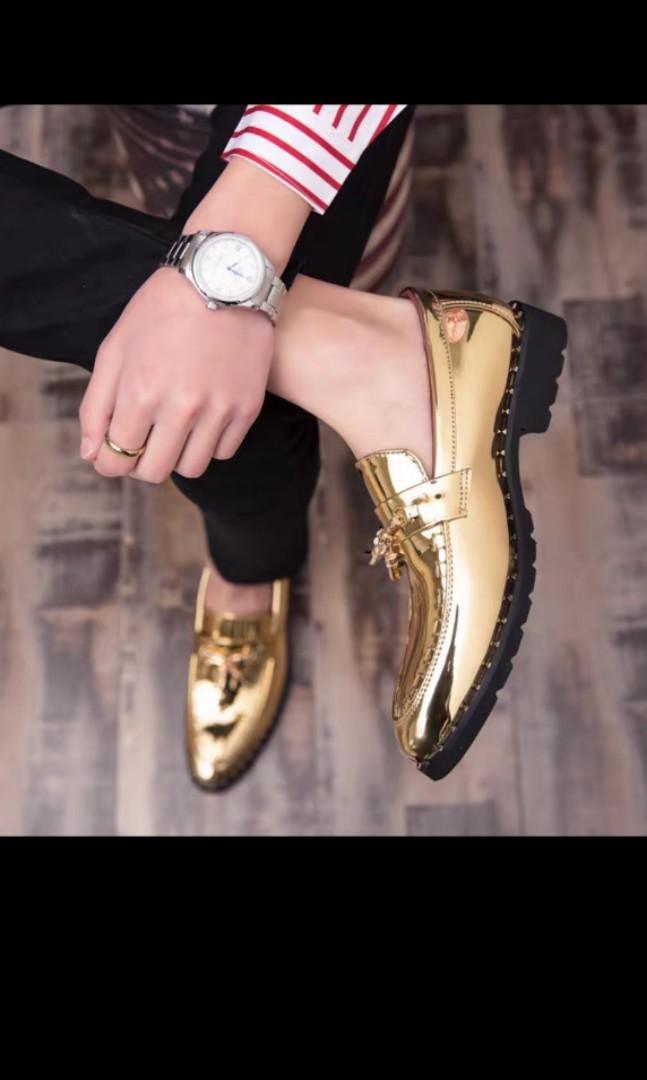 Mens gold cheap loafer shoes