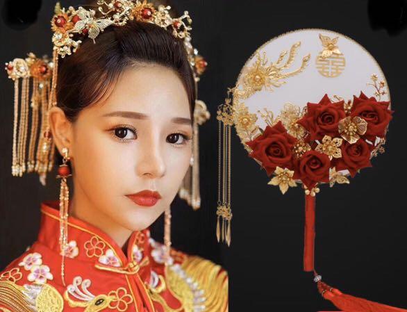 Free Postage Brand New Chinese Traditional Wedding Kua Bridal Hair Accessories And Hand Fan Women S Fashion Bridal Wear On Carousell