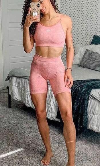 AUTHENTIC] Gymshark Flex Strappy Sports Bra and Shorts in Pink/White,  Women's Fashion, Activewear on Carousell